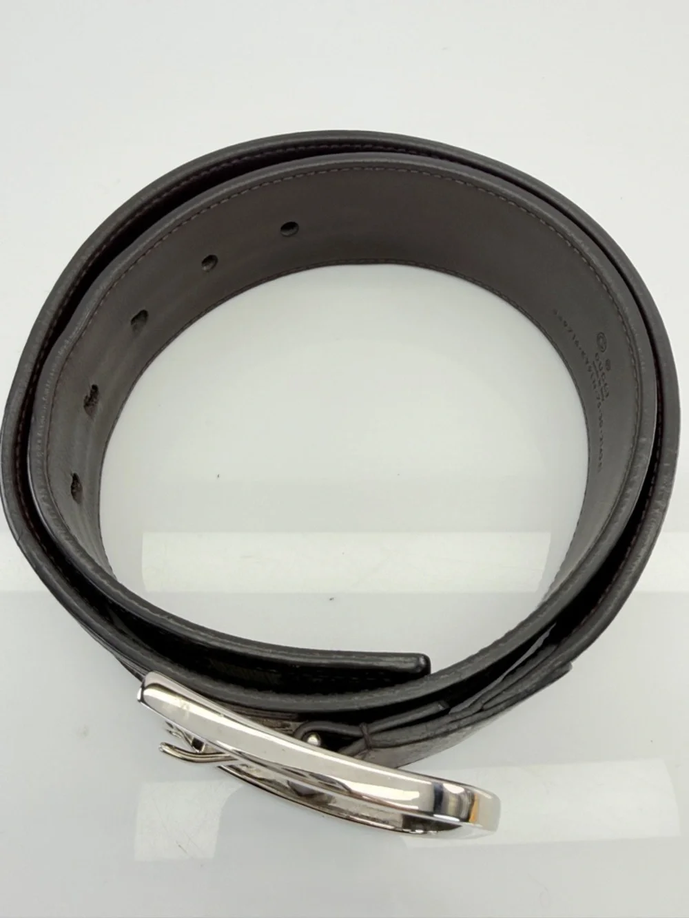 Gucci Mens Beige/Brown GG Canvas Belt with Silver Buckle 75/30